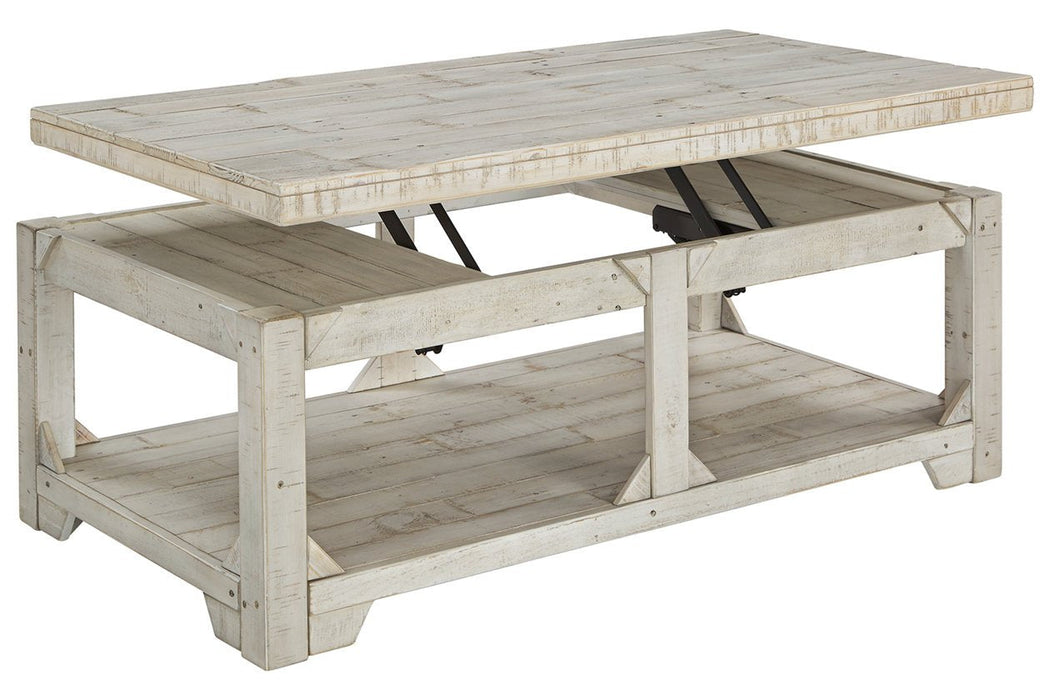 Fregine Whitewash Coffee Table with Lift Top - Lara Furniture