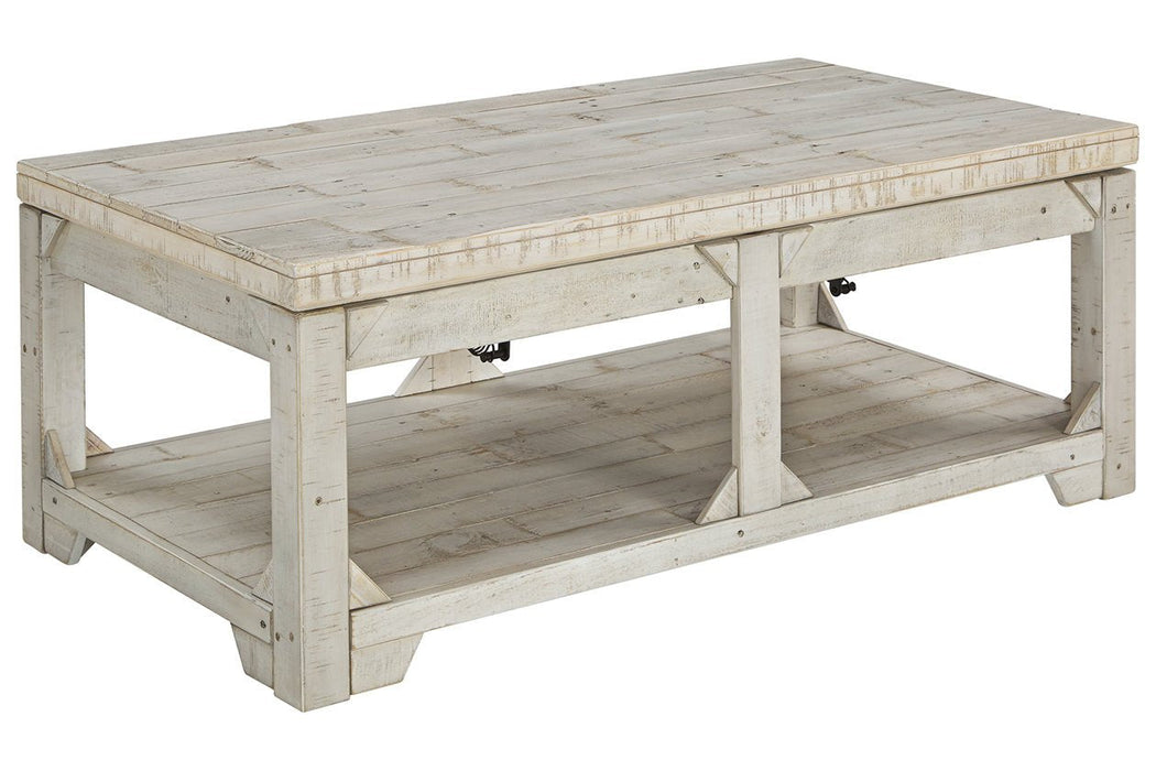Fregine Whitewash Coffee Table with Lift Top - Lara Furniture