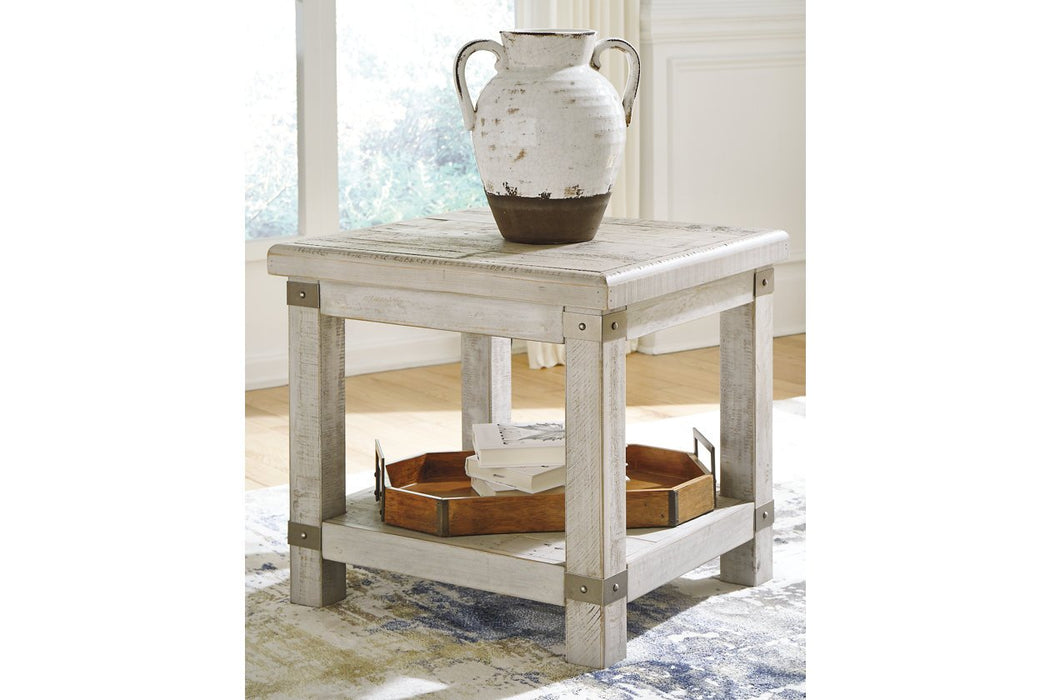 Carynhurst White Wash Gray End Table - Lara Furniture