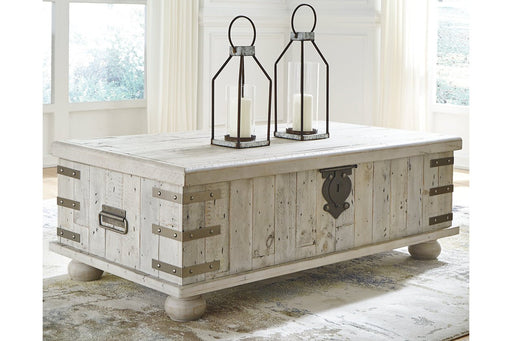 Carynhurst White Wash Gray Coffee Table with Lift Top - Lara Furniture