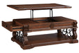 Alymere Rustic Brown Coffee Table with Lift Top - Lara Furniture