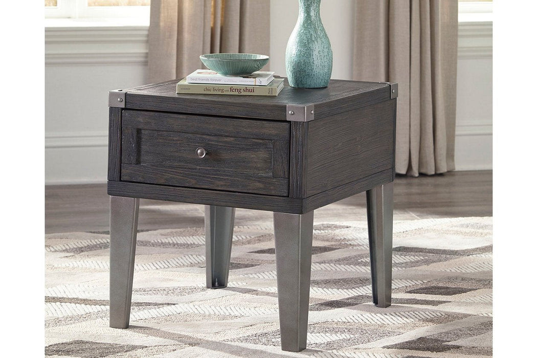 Todoe Dark Gray End Table with USB Ports & Outlets - Lara Furniture
