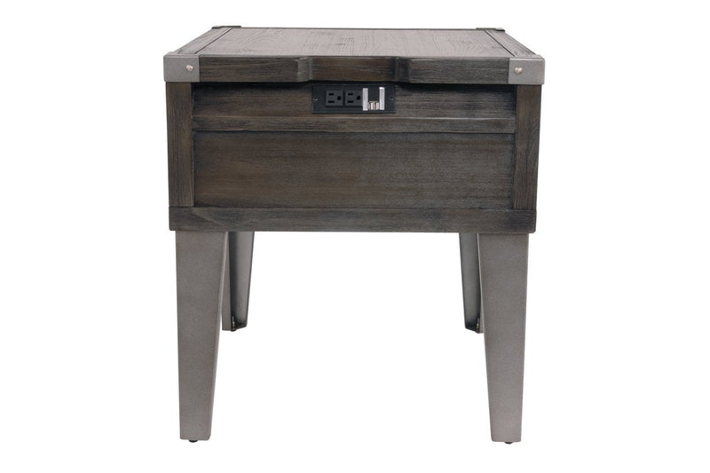 Todoe Dark Gray End Table with USB Ports & Outlets - Lara FurnitureEnd Table