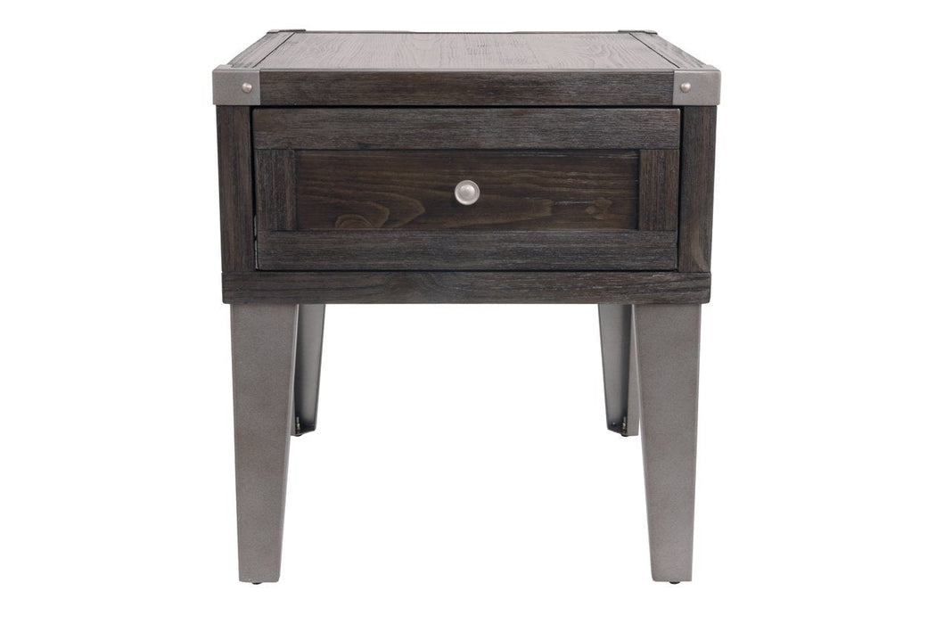 Todoe Dark Gray End Table with USB Ports & Outlets - Lara Furniture