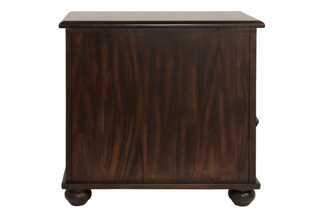 Barilanni Dark Brown Chairside End Table with USB Ports & Outlets - Lara Furniture
