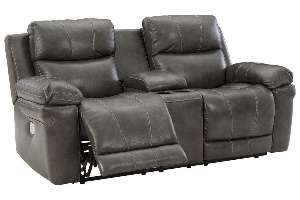 Edmar Charcoal Power Reclining Loveseat with Console - Lara Furniture