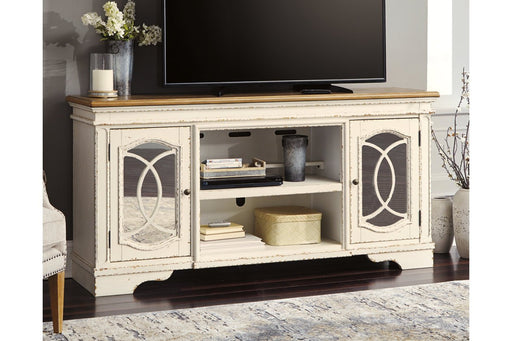 Realyn Chipped White 74" TV Stand - Lara Furniture