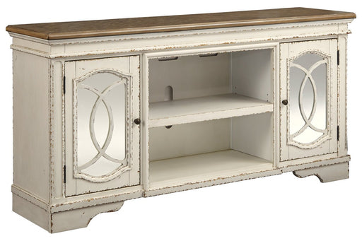 Realyn Chipped White 74" TV Stand - Lara Furniture
