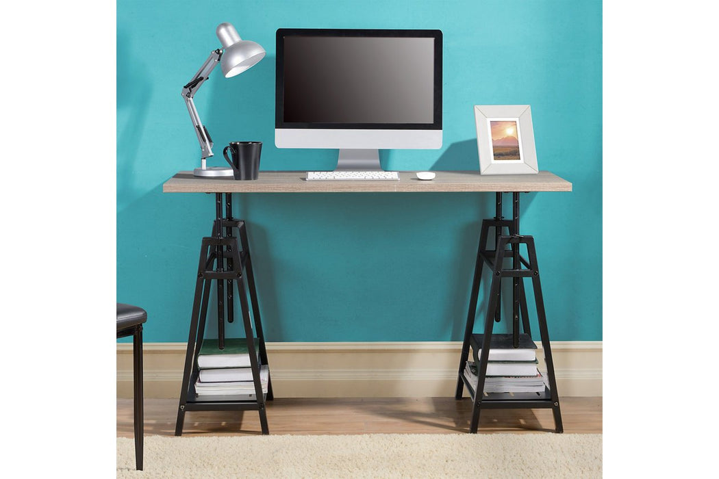 Irene Grayish Brown/Gunmetal Adjustable Height Desk - Lara Furniture