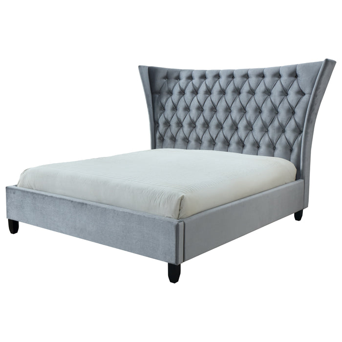 Gabriella Velvet Gray Queen Upholstered Platform Bed - Lara Furniture